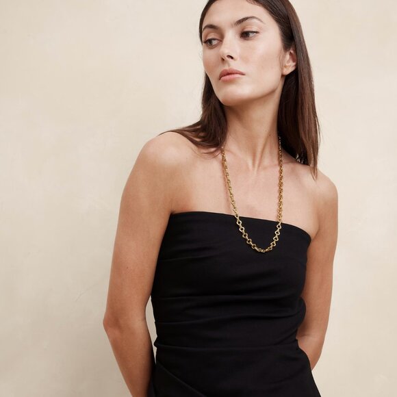 Banana Republic Necklace- Ravena Teardrop Tiny Link Chain Aureus + Argent *BNWT* - Picture 2 of 3